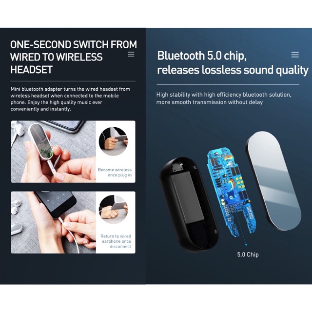 Bộ phát Bluetooth baseus BA02 chính hãng biến tai nghe dây thành không dây