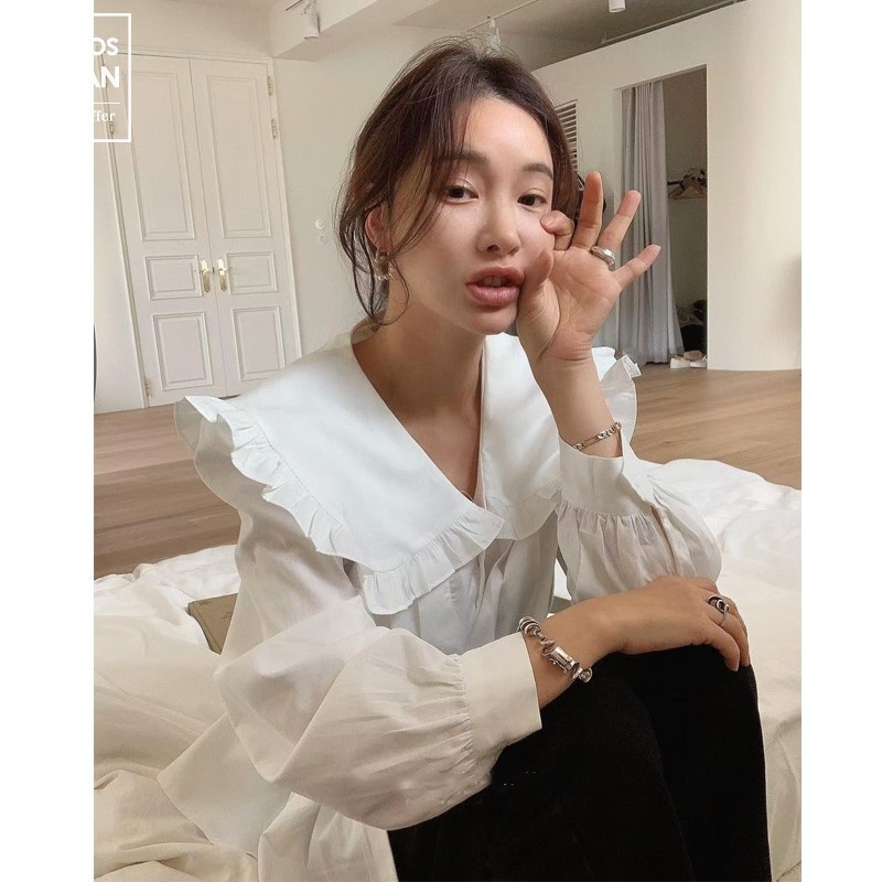 Áo sơ mi công sở nữ đẹp kiểu Hàn Quốc tay dài bánh bèo tiểu thư form rộng tay dài cao cấp K3T2