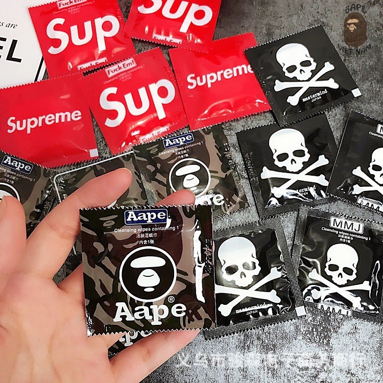 [Combo] Khăn ướt Supreme, Giấy ướt Supreme, Aape, Mastermind đội lốt 3 con sâu Combo 10 cái, 20 cái