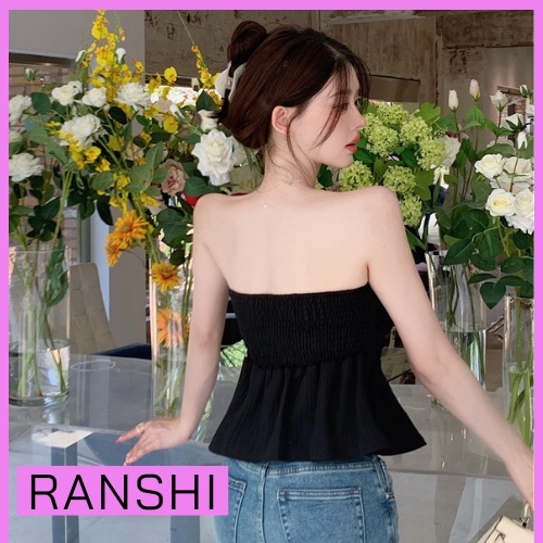 Áo Croptop Không Dây Hở Lưng RANSHI Áo Ống Dáng Xoè Xếp Ly Có Chun Co Giãn Sau Lưng - RA065