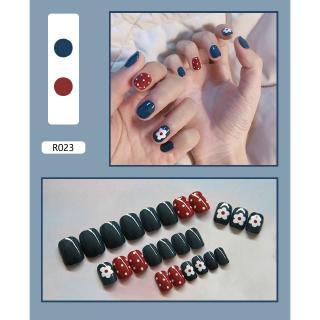 Hộp 24 móng tay giả màu xanh dương Hyuna R023 có keo dán tiện dụng