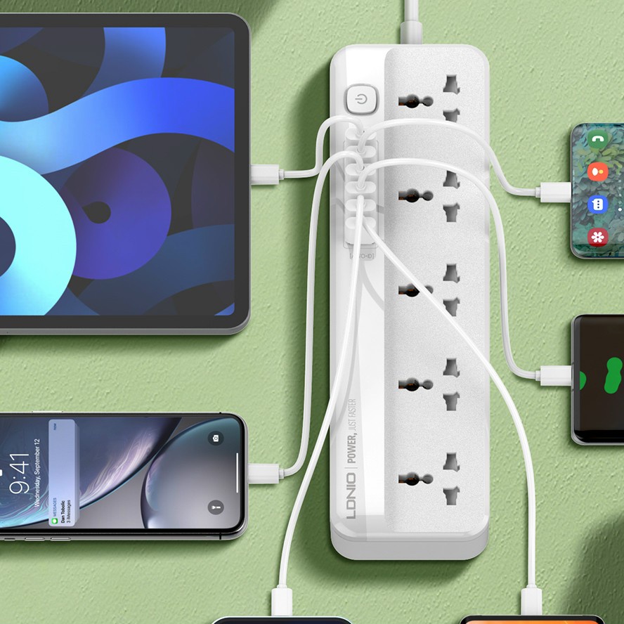 CHÍNH HÃNG Ổ Cắm Điện Thông Minh,Đang Năng,An Toàn LDNIO PR 1009 5 Cửa Cắm Điện,6 Sạc USB Dùng Nhiều Thiết Bị Cùng Lúc