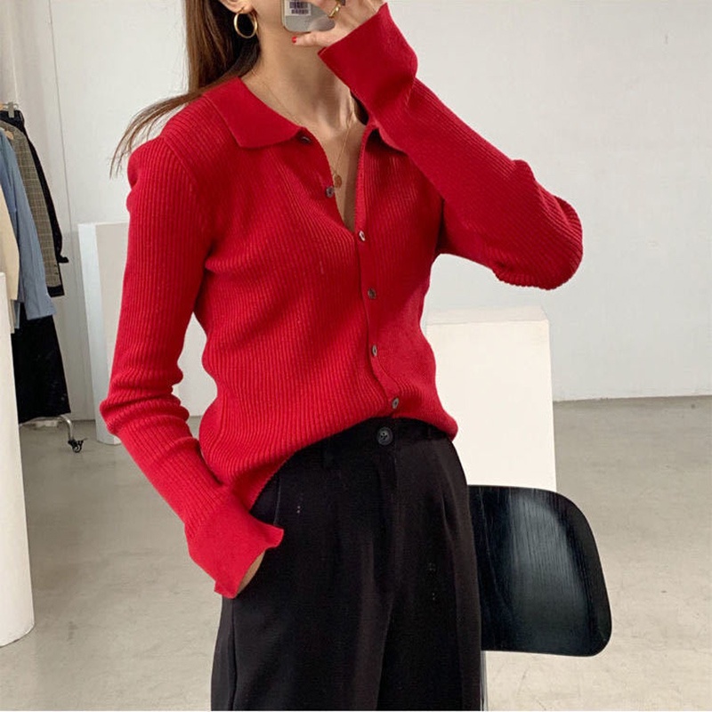 Áo Khoác Cardigan Dệt Kim Cổ Polo Phong Cách Retro Cho Nữ | BigBuy360 - bigbuy360.vn