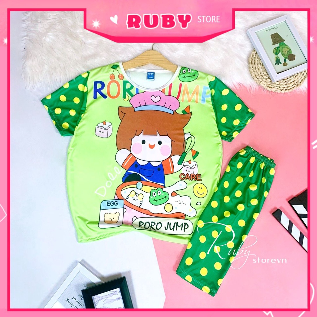 Đồ bộ thun QUẦN LỬNG mẹ và bé size đến 70kg chất thun mềm mát in hình gấu hoạt hình chibi dễ thương DBRBL FULL SIZE
