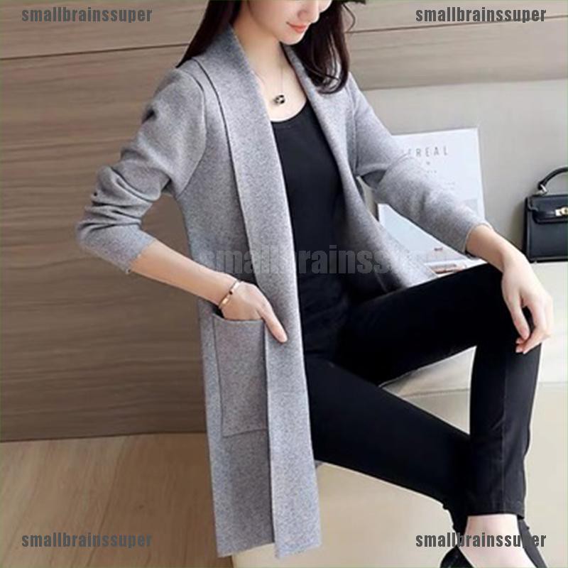 Áo Khoác Len Cardigan Dài Tay Có Túi Cho Nữ