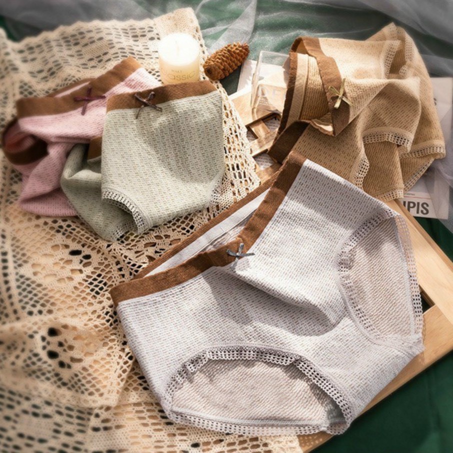 Quần Lót Nữ Cotton Thông Hơi Viền Nâu Nơ Co Giãn 4 Chiều 3313