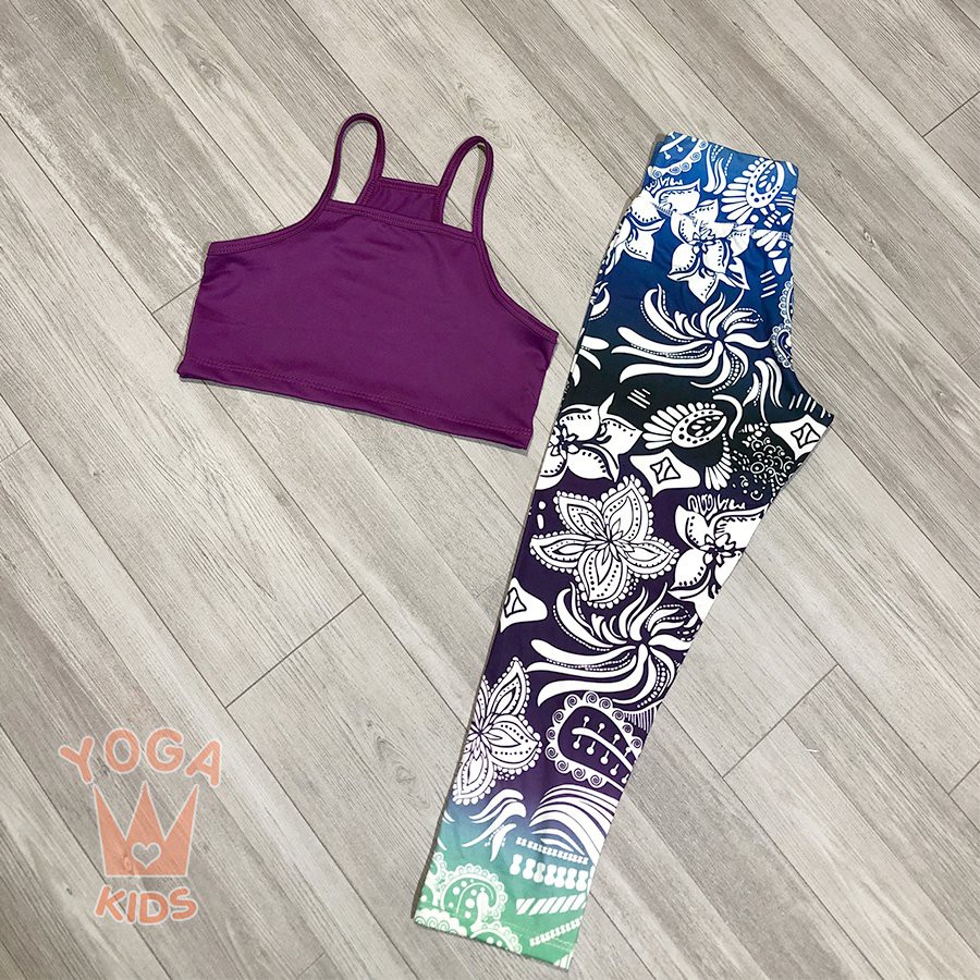 SET TRANG PHỤC YOGA TRẺ EM - SET QUẦN HỌA TIẾT PHỐI ÁO HAI Dây