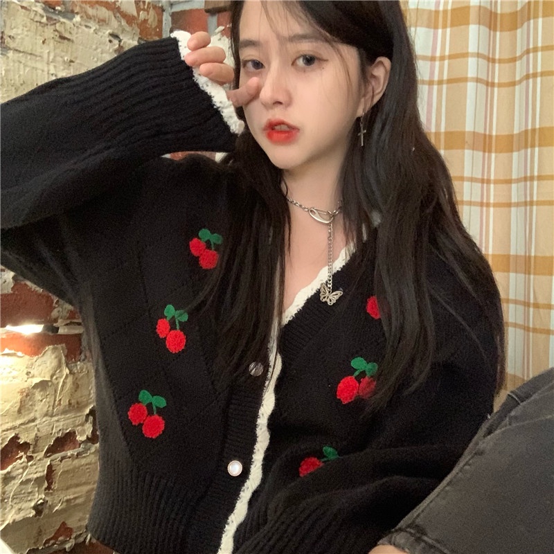 SUXI Áo Len Nữ Tay Dài Cổ Chữ V Phong Cách Hàn Quốc