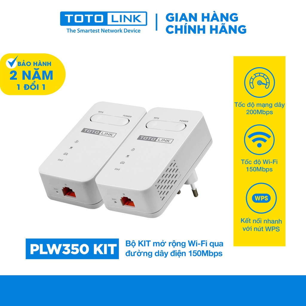 Bộ mở rộng mạng Wi-Fi qua đường dây điện 150Mbps TOTOLINK PLW350 KIT mạng dây truyền xa đến 300m Hàng chính hãng