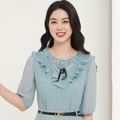 Chân váy nữ thiết kế Hong Vic xanh da trời xòe CV212