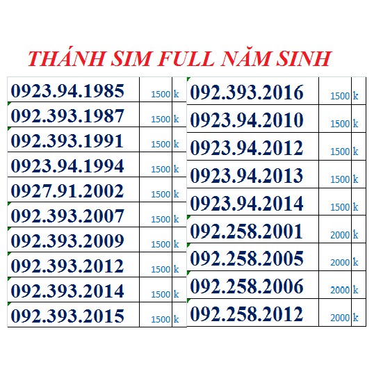 H21.2 THÁNH SIM FREE DATA - FULL NGÀY THÁNG NĂM SINH