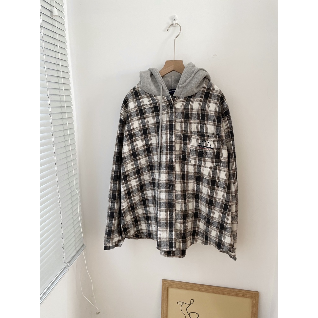 ALICE BLUE - ÁO KHOÁC DẠ FLANNEL KẺ CARO CÓ NÓN MUAH
