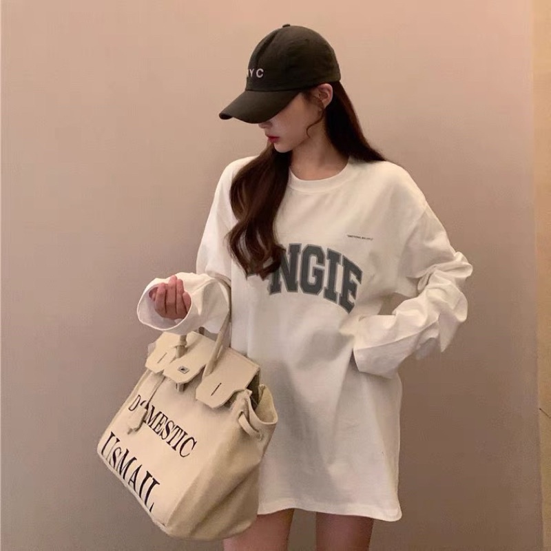 Áo thun tay dài form rộng ,áo phông dài tay chất cotton dày đẹp in chữ GIF