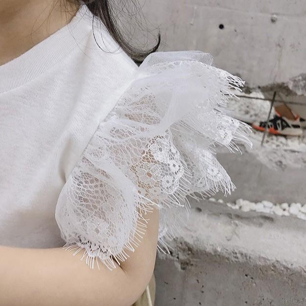 Áo Thun Không Tay Ren Hoa Phong Cách Hàn Quốc Cho Bé Gái