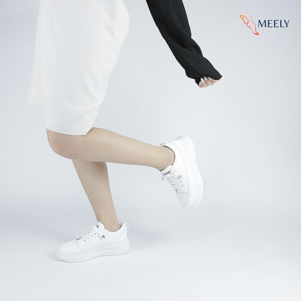 Giày Thể Thao Nữ MEELY Màu Trắng Sneaker Ulzzang Đế Bằng Kiểu Basic - BCA01