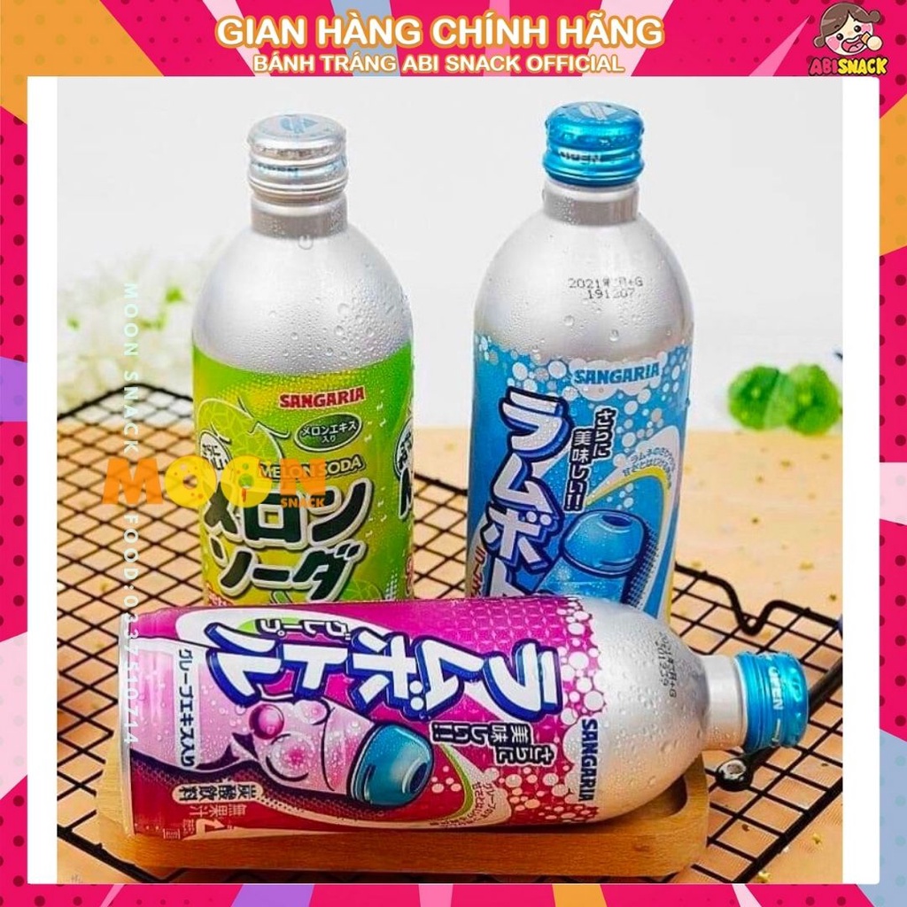 Nước ngọt Soda nhập khẩu chính hãng Nhật Bản Sangaria Ramu Bottle Vị Nho/Dưa Lưới/Truyền Thống Chai 500ml