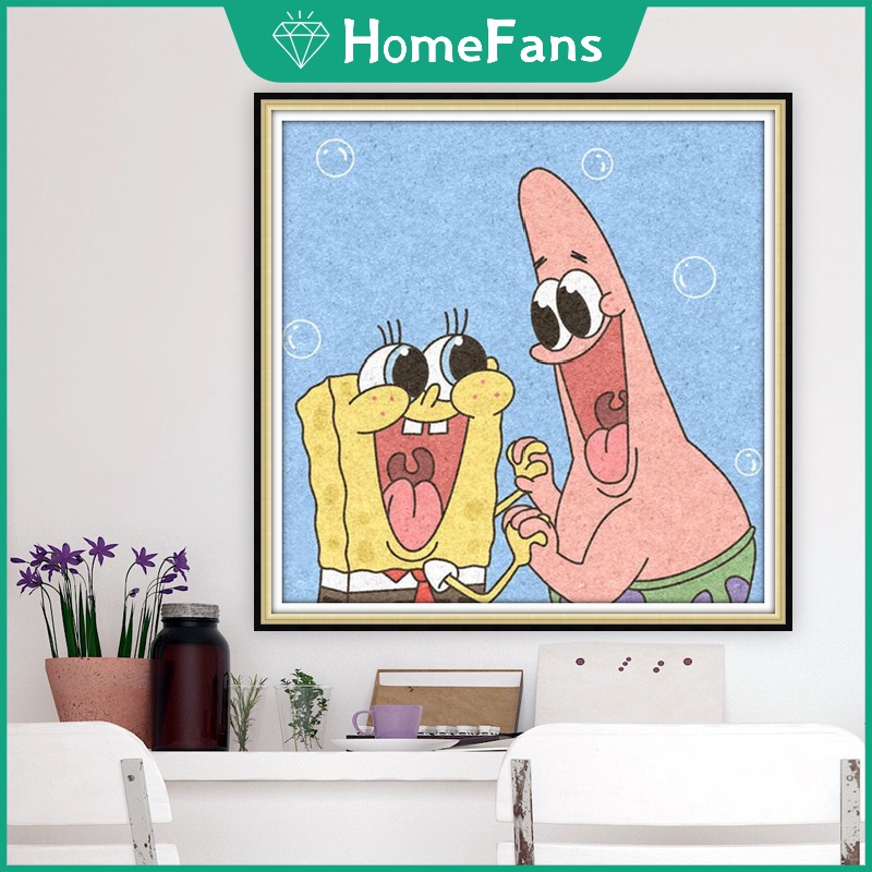 Bộ Tranh Đính Đá 5D Tự Làm 30x30cm / 40x40cm / 50x50cm Hình SpongeBob