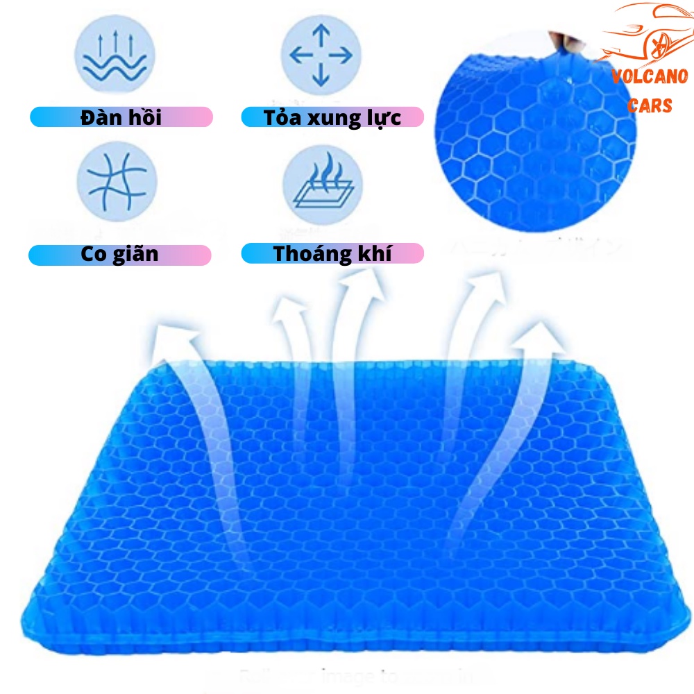 Đệm ngồi silicon dạng gel lưới tổ ong mềm mại, thoáng khí giúp tuần hoàn máu, chống mỏi dùng trong ô tô, nệm văn phòng