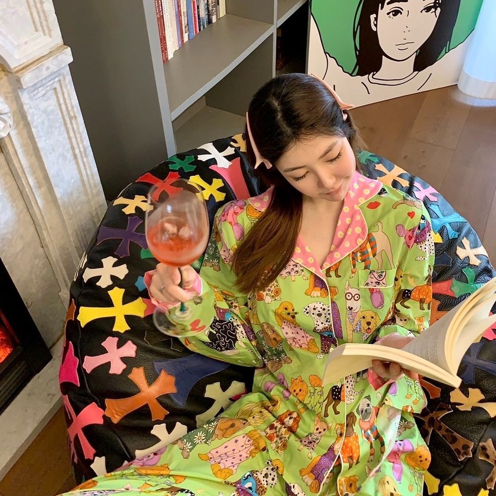 Bộ đồ ngủ in họa tiết hoạt hình độc đáo thời trang xuân thu cho nữ
