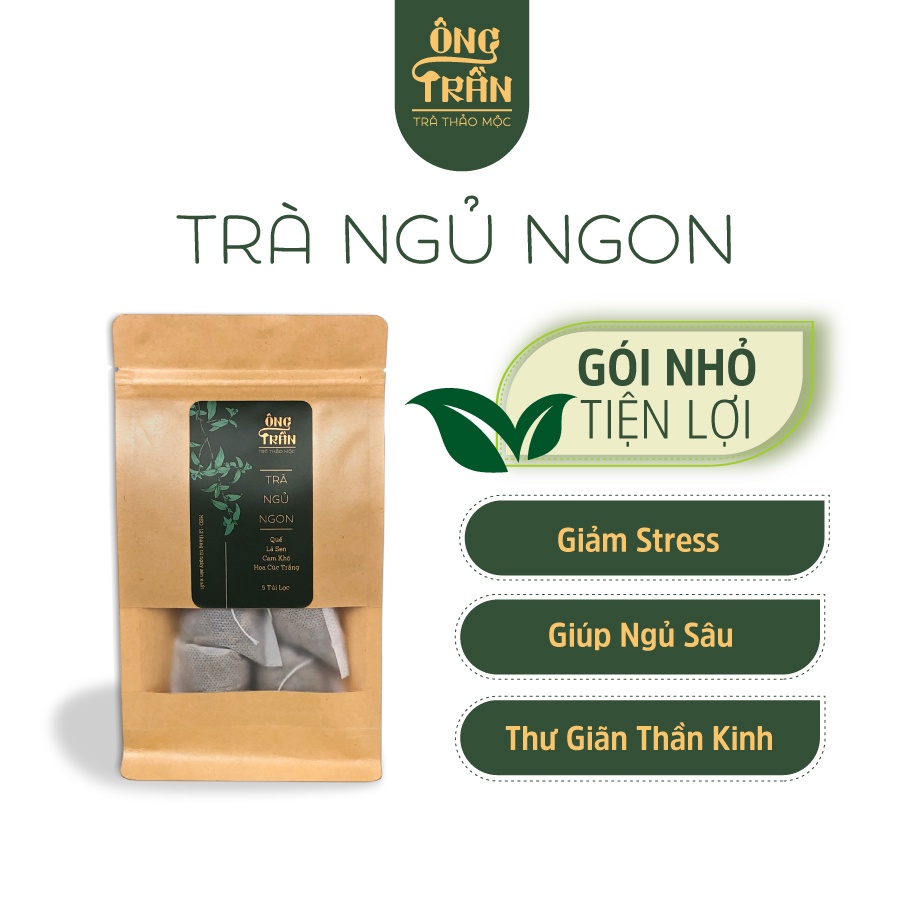 Trà thảo mộc, ngủ ngon, thư giãn thần kinh, giảm stress, gói nhỏ tiện lợi (5 túi lọc x 10gr), Thảo Mộc Ông Trần