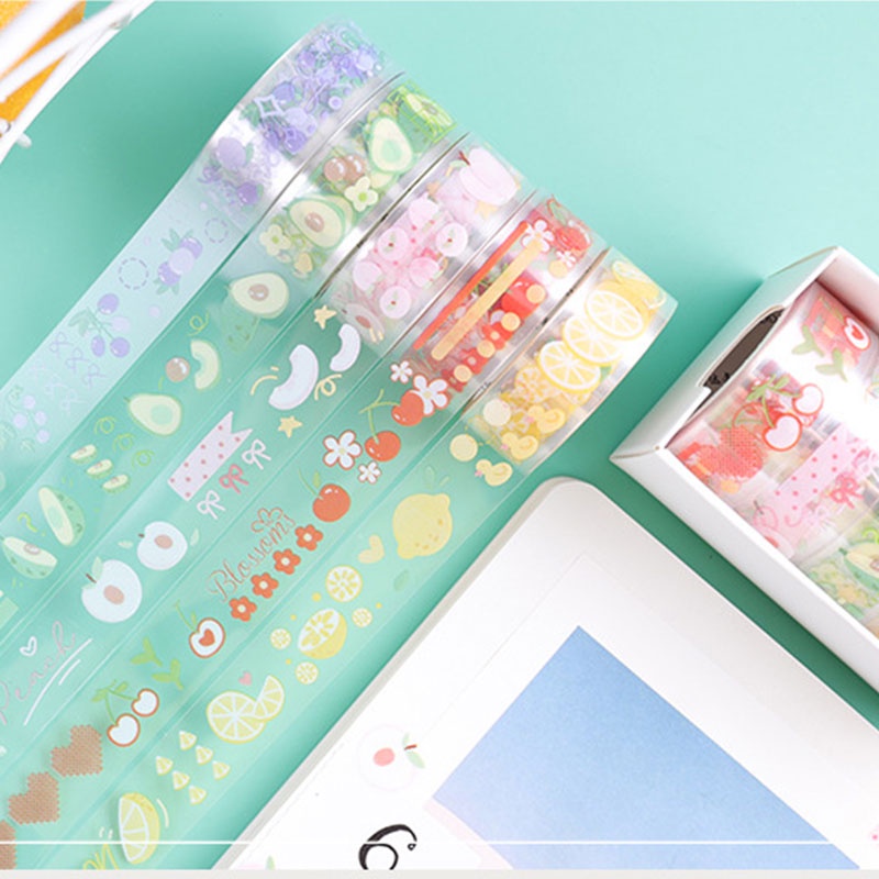 5 Cuộn băng dán washi họa tiết hoạt hình dễ thương trang trí đồ thủ công