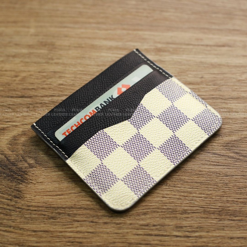 Ví thẻ da thủ công mini card / name card Epsom hoạ tiết Iv cao cấp tiện lợi FUKIA VDL006