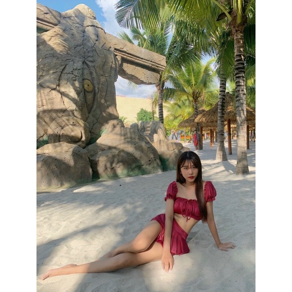 đồ bơi nữ  bikini 2 mảnh tay bồng kết  hợp  chân váy 2 tầng mẫu hiền hồ HÌNH CHỤP THẬT | BigBuy360 - bigbuy360.vn