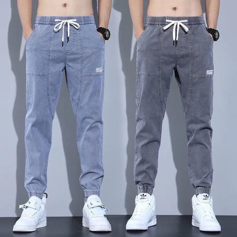 Quần jogger jean bò chun gấu 2 màu xanh xám basic phong cách Hàn Quốc đủ size nam 28-32