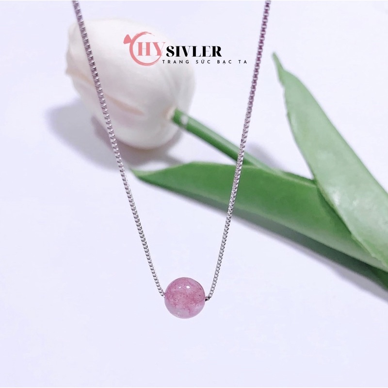 Dây chuyền bạc đá hồng dâu nhẹ nhàng nữ tính dây chuyền nữ bạc thật