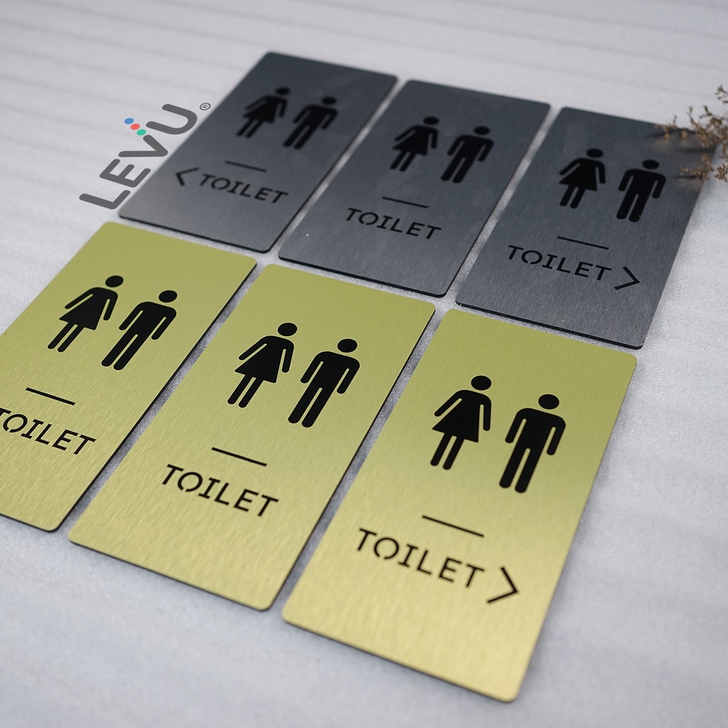 Bảng toilet bằng nhôm aluminium xước chỉ dẫn hướng nhà vệ sinh LEVU-ALU08