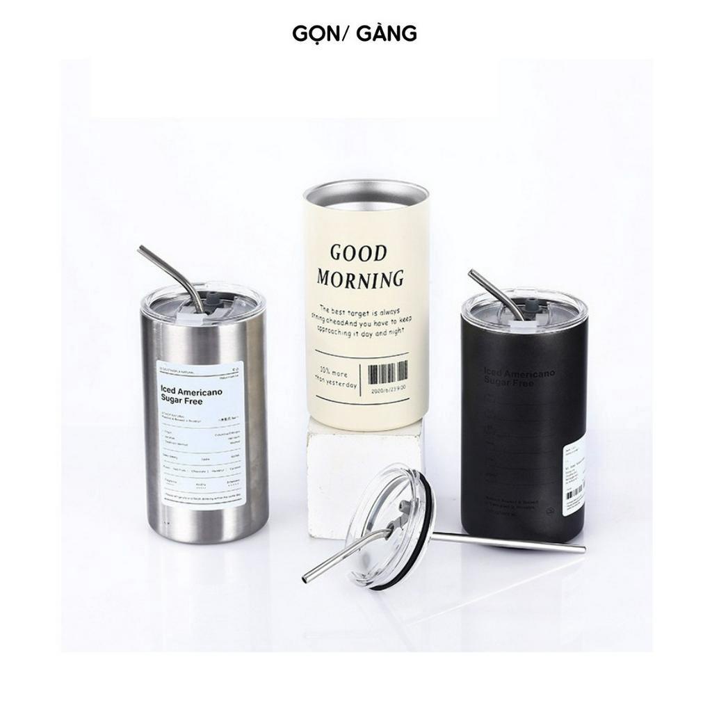 Bình giữ nhiệt bình đựng nước Iced Americano kèm ống hút Inox thép không gỉ SUS304 cao cấp ly giữ nhiệt Gọn Gàng