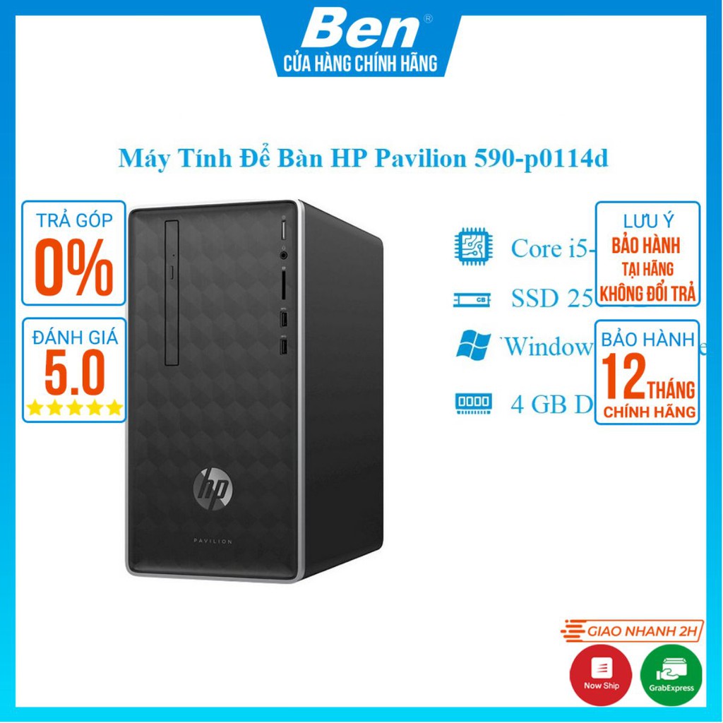 [Mã SKAMCLU9 giảm 10% đơn 100K] Máy tính để bàn HP Pavilion 590-p0114d/ i5-9400/ 4G/ 256G SSD/ WL+BT/ Black/ W10