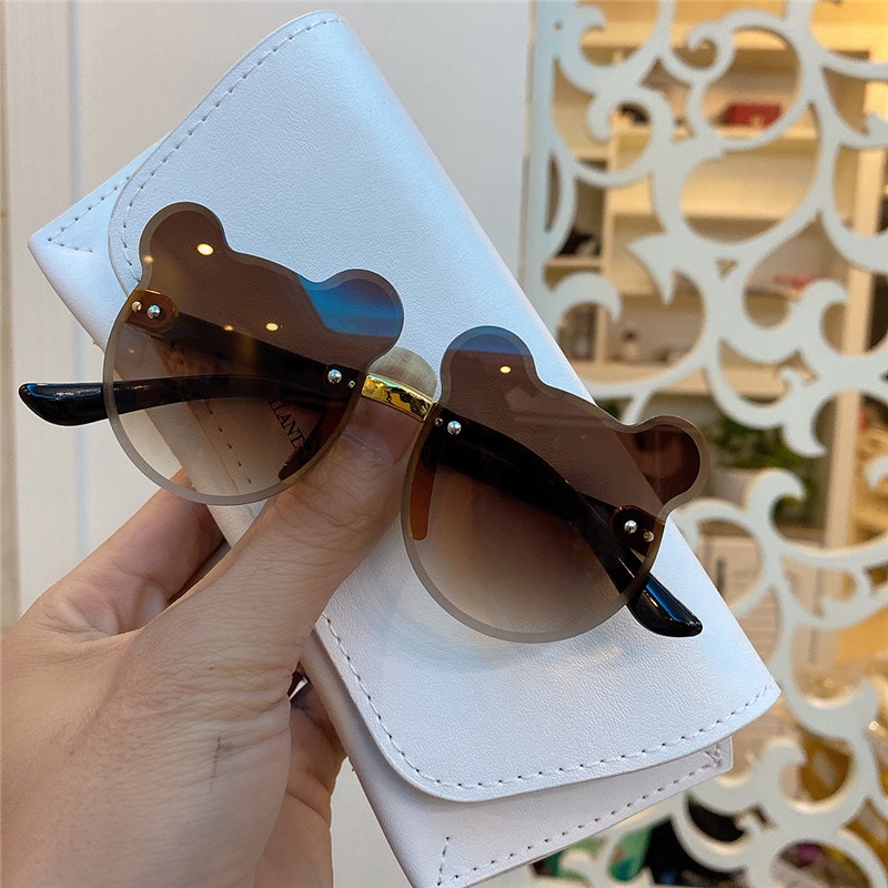 Kính Mát Gọng Tròn Chống Tia UV Họa Tiết Gấu Hoạt Hình Dễ Thương Cho Bé