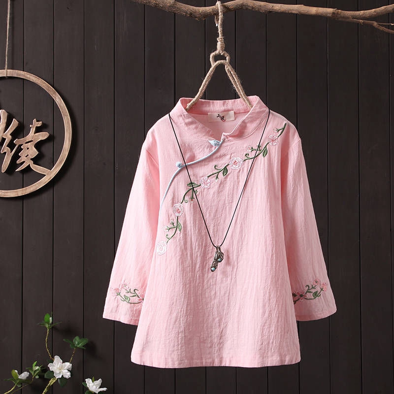 Áo Khoác Hán Phục Dáng Rộng Vải Cotton Lanh Thêu Họa Tiết Thổ Cẩm Dễ Thương