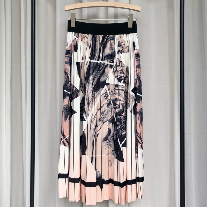 Chân Váy midi Chữ a Lưng Cao Xếp Ly Màu Be Tương Phản Thời Trang Mùa Thu Cho Nữ