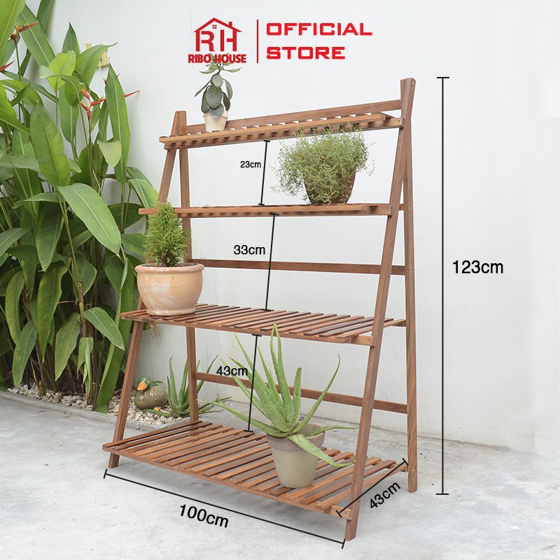 Kệ để cây cảnh RIBO HOUSE gỗ LIM bonsai, kệ đa năng chống nắng mưa mối mọt để ban công sân vườn quán cà phê RIBO67