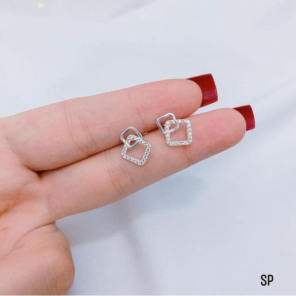 Bông tai nữ bạc nhỏ xinh / Khuyên tai ô vuông lồng Bibi silver - BBS