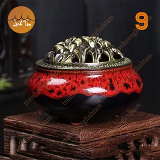 Lư xông trầm hương đỉnh đốt nhang gốm sứ lư trầm lư hương tặng 1 nụ trầm và lót chống cháy