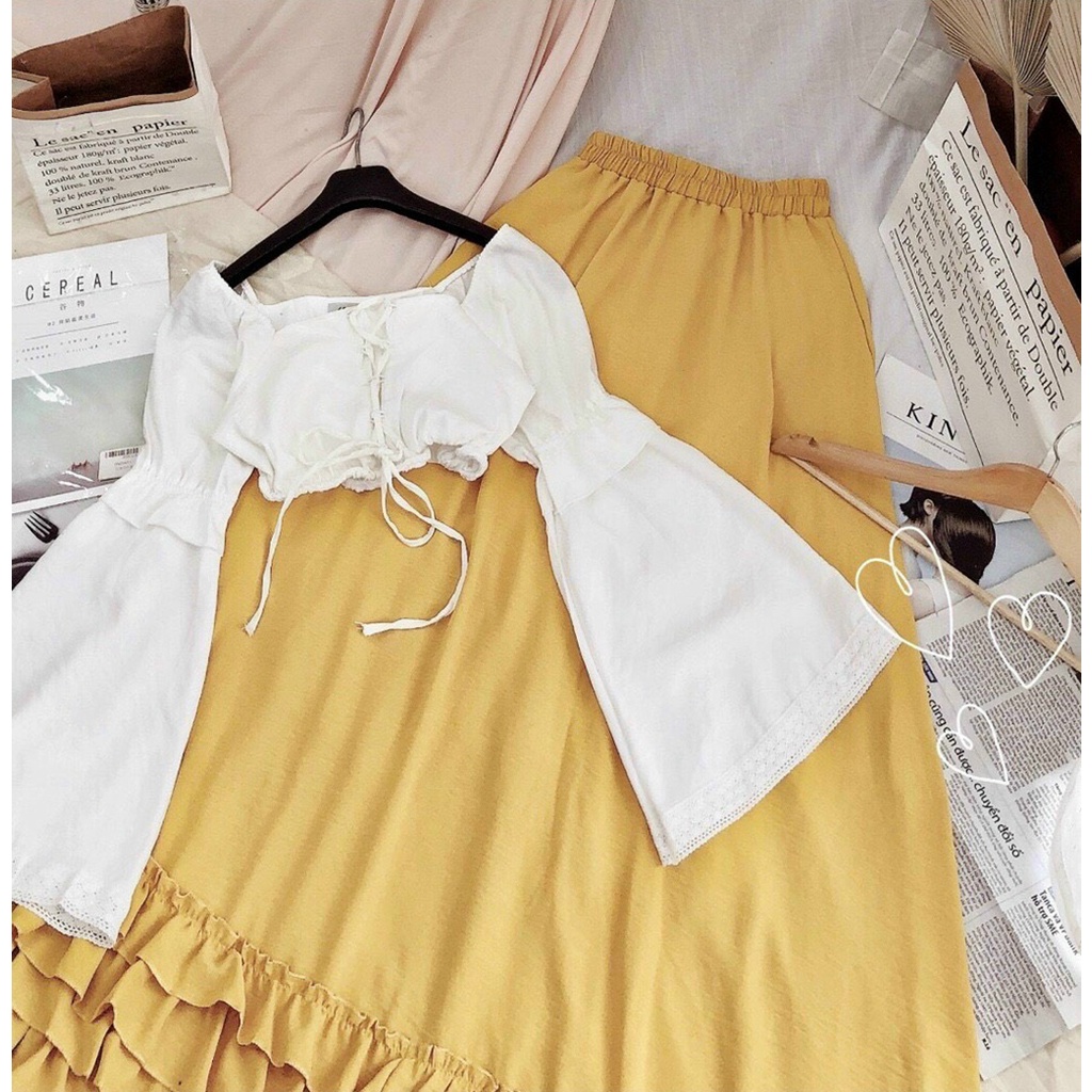 Set maxi tầng áo bẹt vai nhẹ nhàng Hakieu MSP043
