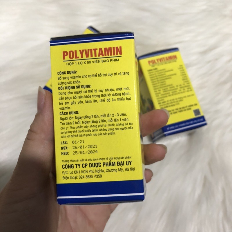 POLY VITAMIN  hộp 50 viên - Bổ sung các loại vitamin C - B1 - B2 - B5 - B6 - PP - A - D3