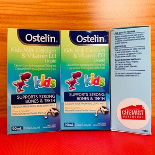 Canxi và D3: Ostelin Kids Milk Calcium and Vitamin D3 dạng nước loại 90ml cho bé từ 7 tháng tuổi