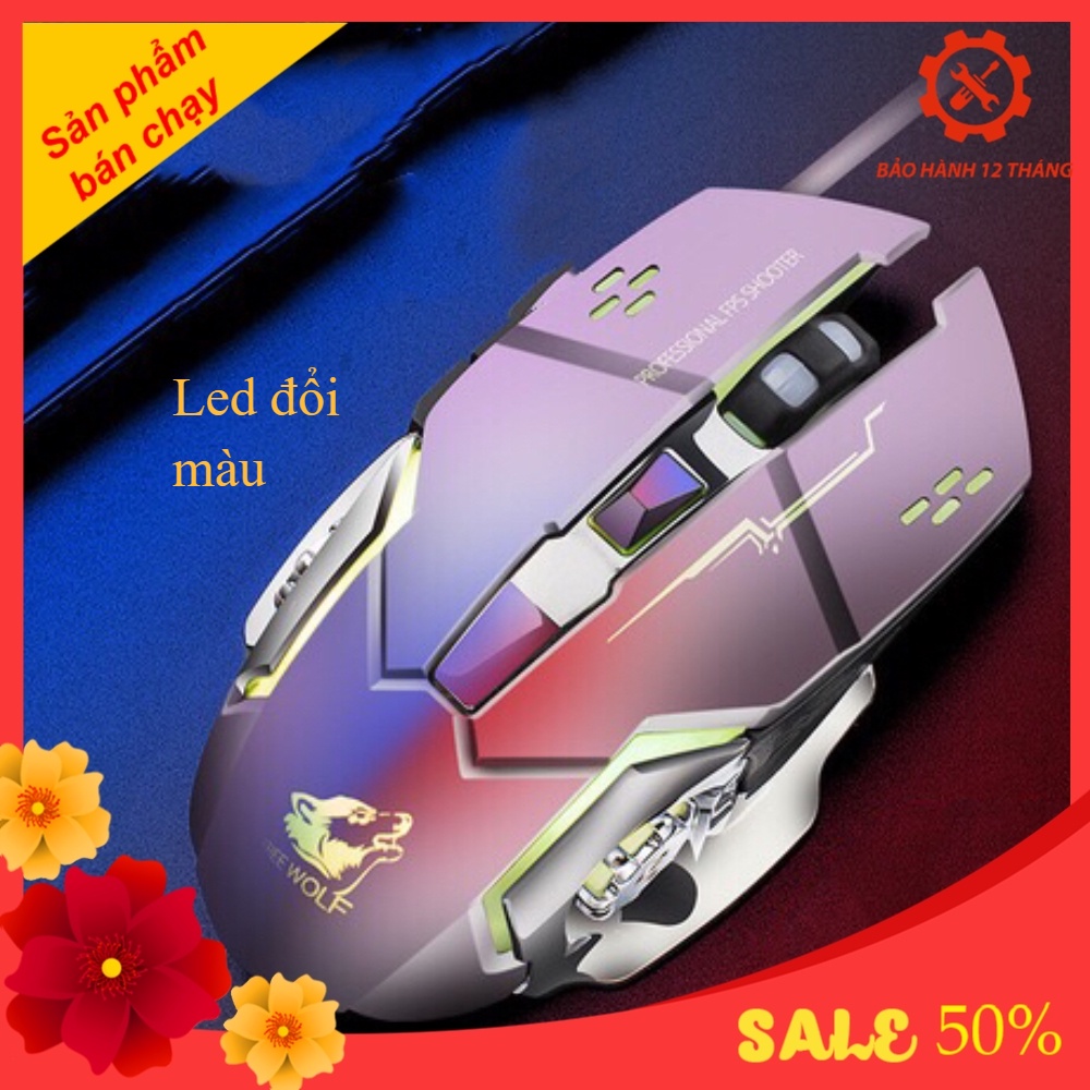 Chuột máy tính gaming có dây Free wolf V5 T28 led RGB 7 chế độ, siêu bền, thiết kế sang trọng phù hợp cho PC Laptop