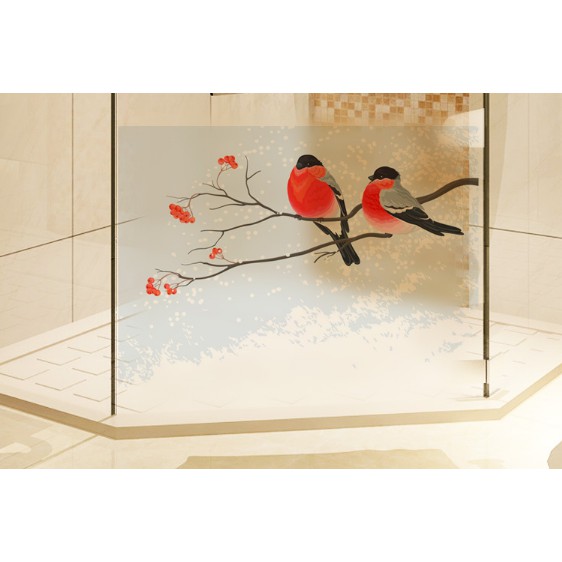 Decal trang trí kính cao cấp hai chú chim ( 60cm x 58cm )