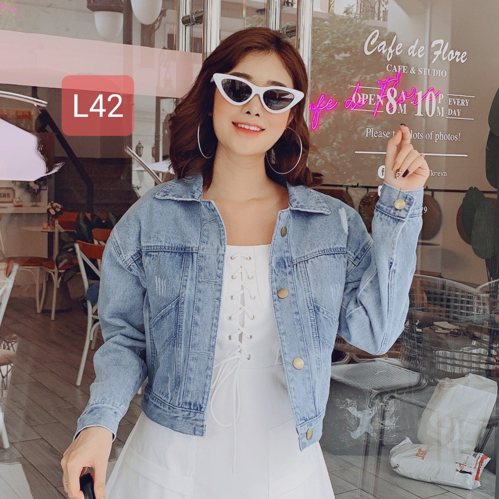 Áo Khoác Bò Croptop Nữ Dáng Ngắn Áo Denim Tôn Dáng Freesize dưới 58kg Panda Style