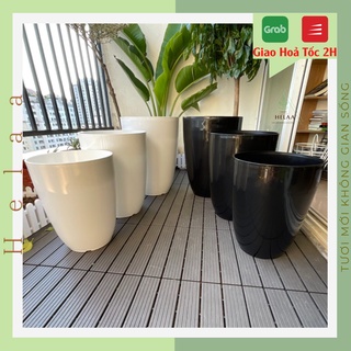 Chậu bom trồng cây, chậu nhựa giả sứ bom trơn, trồng cây lớn, hoa, trong nhà, ban công, sân vườn - cỡ lớn đen trắng