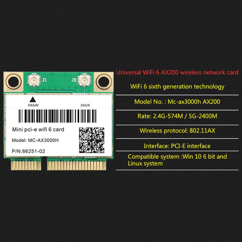 Card mạng wifi không dây 6 AX200 2.4G + 5G Mini giao diện PCI-E