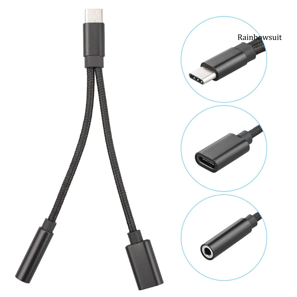 Dây Cáp Chuyển Đổi Âm Thanh Usb Type-C 2 Trong 1 Đầu Cắm 3.5mm
