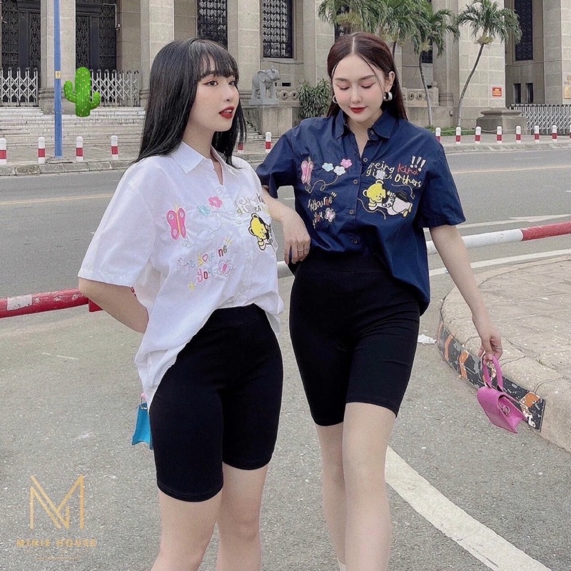 Set áo sơ mi in hình + quần legging ngố hàng zip đẹp pc