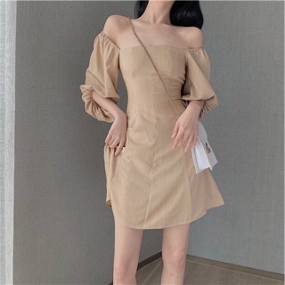 [Mã WAMST112 giảm 25k đơn 150k] ĐẦM NUDE CỔ VUÔNG TAY BỒNG kt