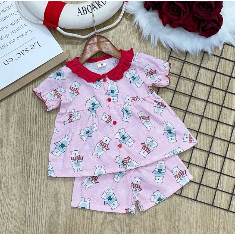 (12-24kg) Bộ pizama babydoll bé gái thun cotton xuất dễ thương